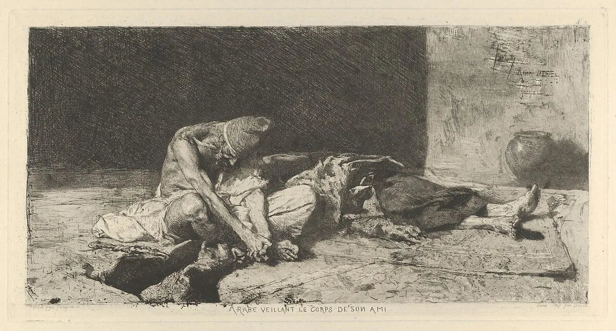 An Arabic man keeping watch over the dead body of his friend — Mariano Fortuny, 1838–1874