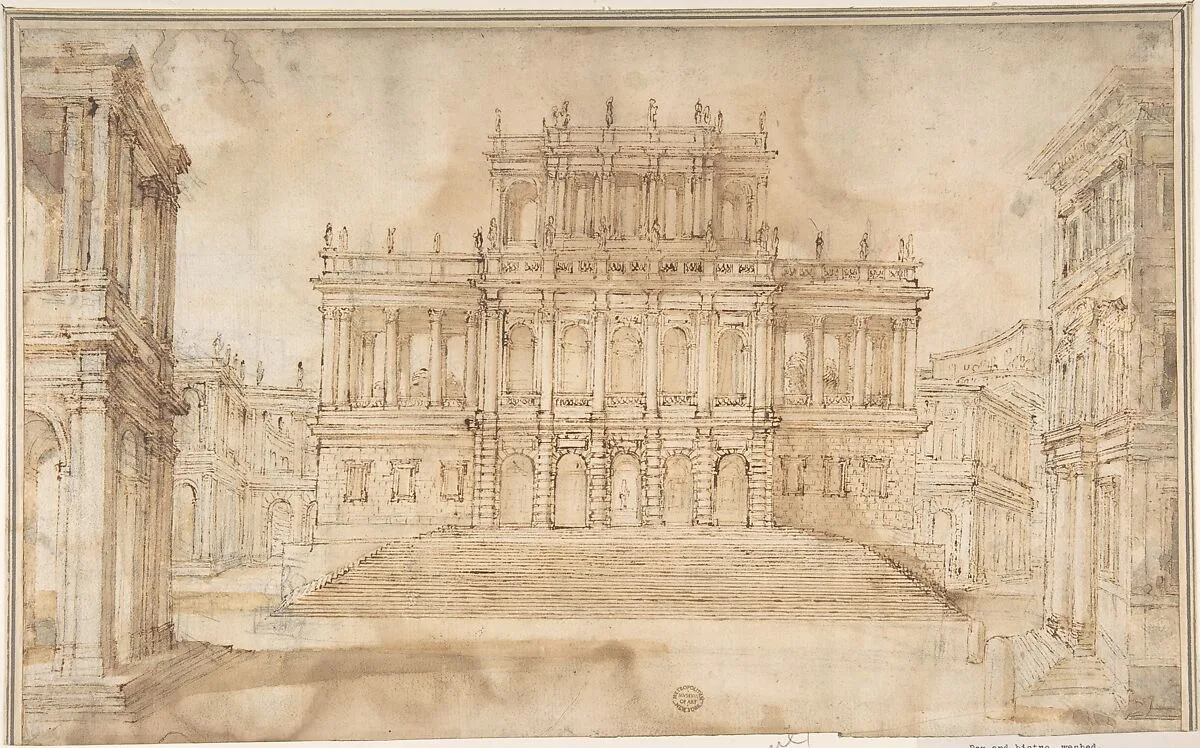Design for Stage Set with Porticoed Palazzo — Unknown
