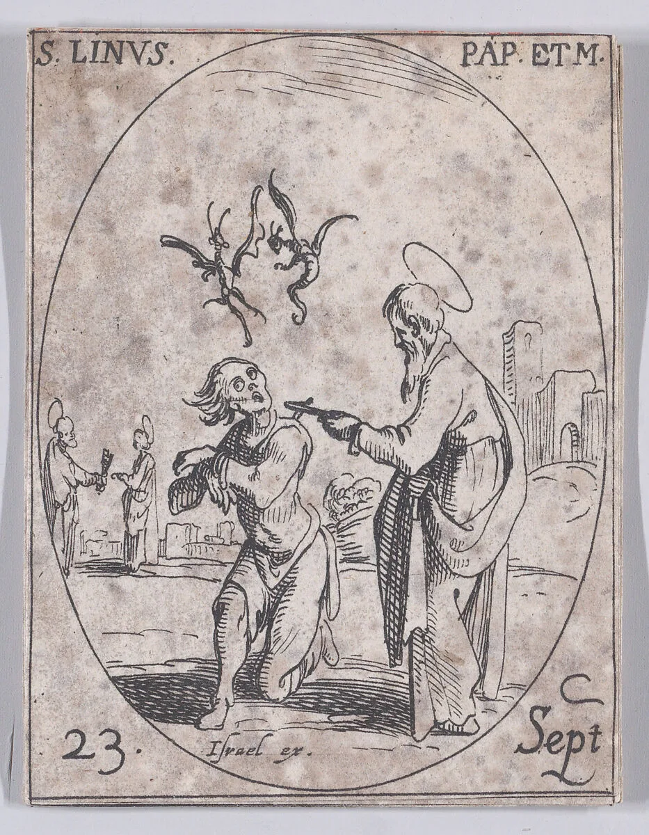 S. Lin, pape (St. Linus, Pope), September 23rd, from "Les Images De Tous Les Saincts et Saintes de L'Année" (Images of All of the Saints and Religious Events of the Year) — Jacques Callot|Israël Henriet