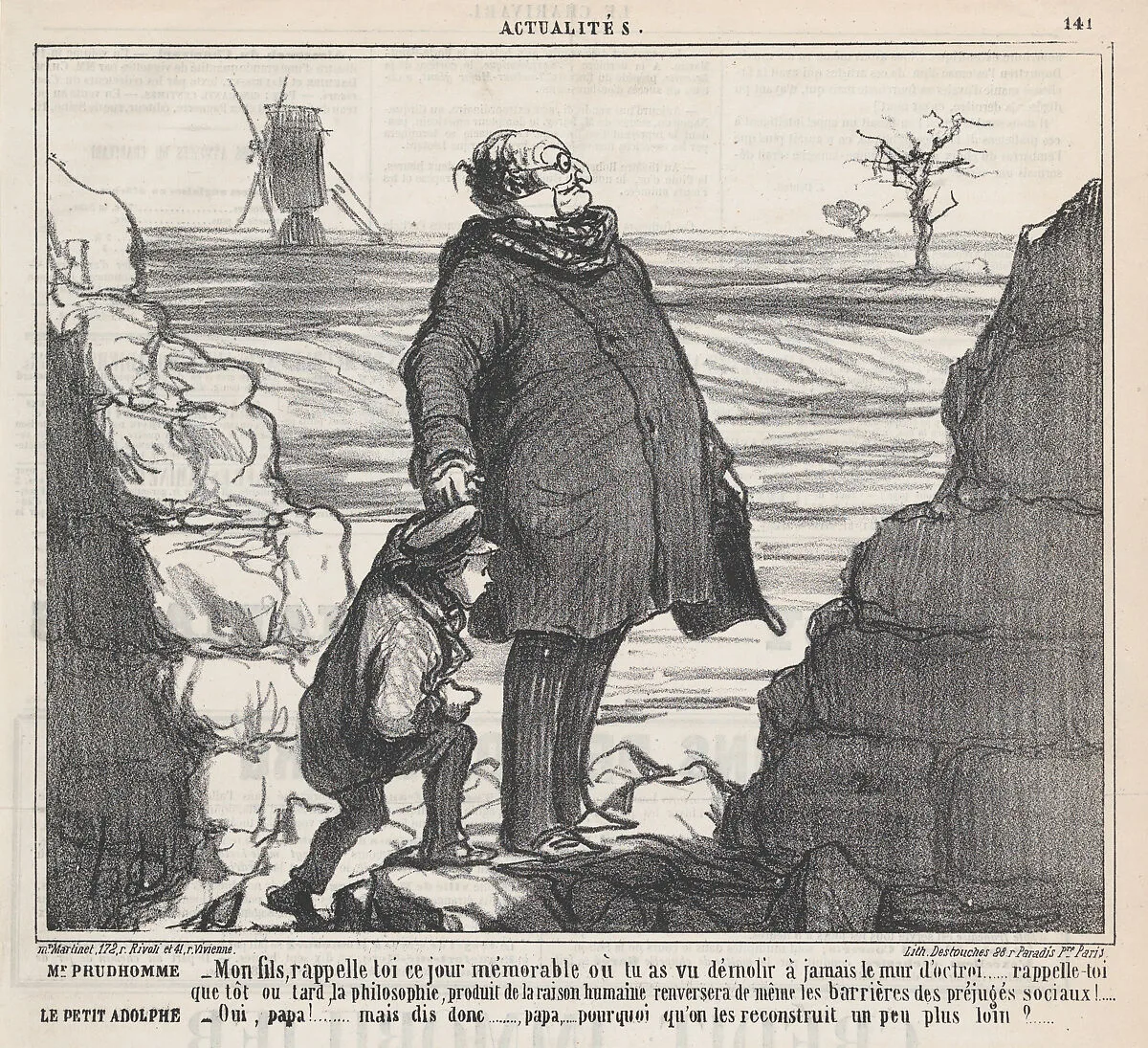 Mr. Prudhomme and young Adolph, from 'News of the Day,' published in Le Charivari, January 27, 1860 — Destouches|Aaron Martinet|Honoré Daumier