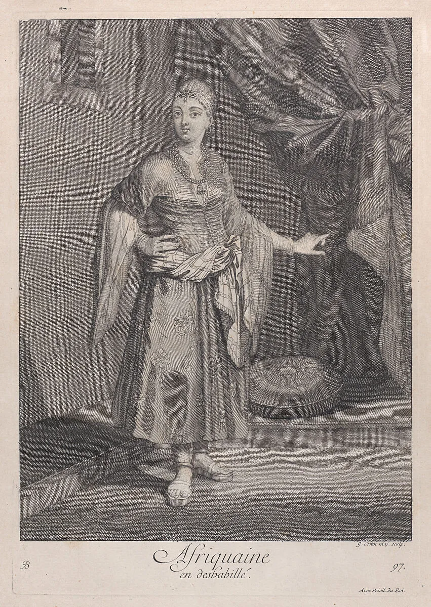 Afriquaine, en deshabillé, plate 97 from "Recueil de cent estampes représentent differentes nations du Levant" — Jacques le Hay|Jean Baptiste Vanmour|Gérard Jean Baptiste Scotin I