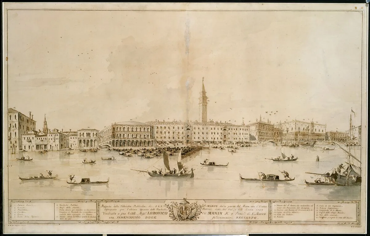 Panorama of Venice from the Bacino di San Marco, Including the Project for the Proposed Teatro Manin — Francesco Guardi