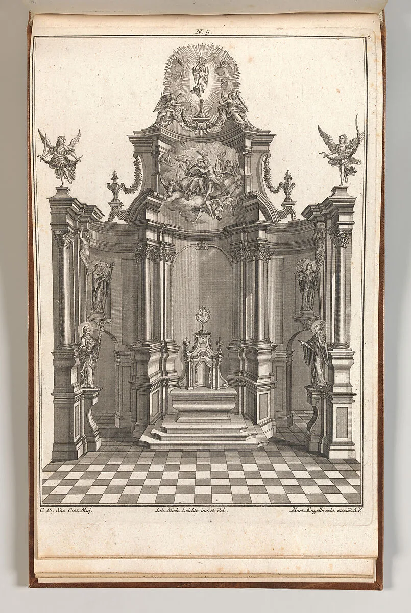 Design for a Monumental Altar, Plate e from 'Unterschiedliche Neu Inventierte Altäre mit darzu gehörigen Profillen u. Grundrißen.' — Martin Engelbrecht|Johann Michael Leüchte