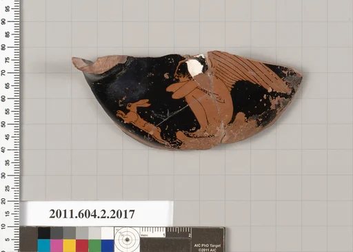 Terracotta fragment of an askos (flask with a spout and handle over the top)