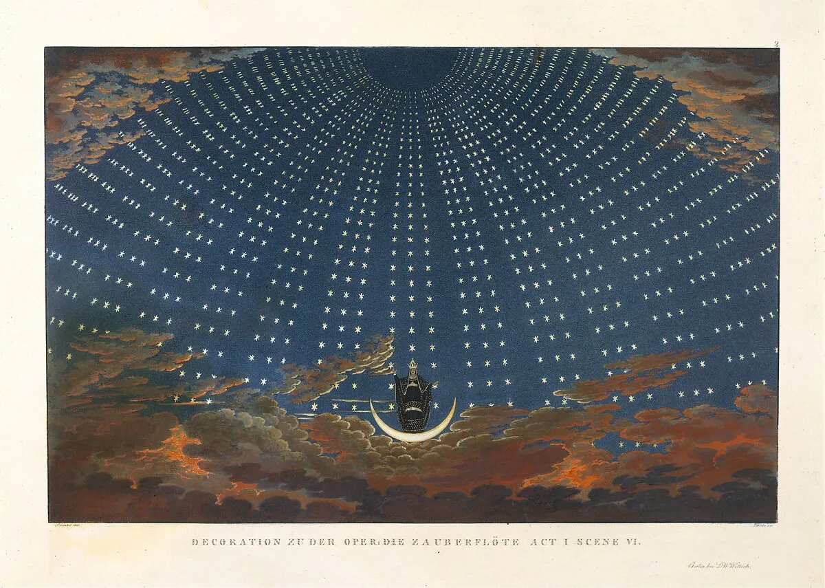 Design for The Magic Flute: The Hall of Stars in the Palace of the Queen of the Night, Act 1, Scene 6 — Karl Friedrich Thiele|Karl Friedrich Schinkel|Ludwig Wilhelm Wittich