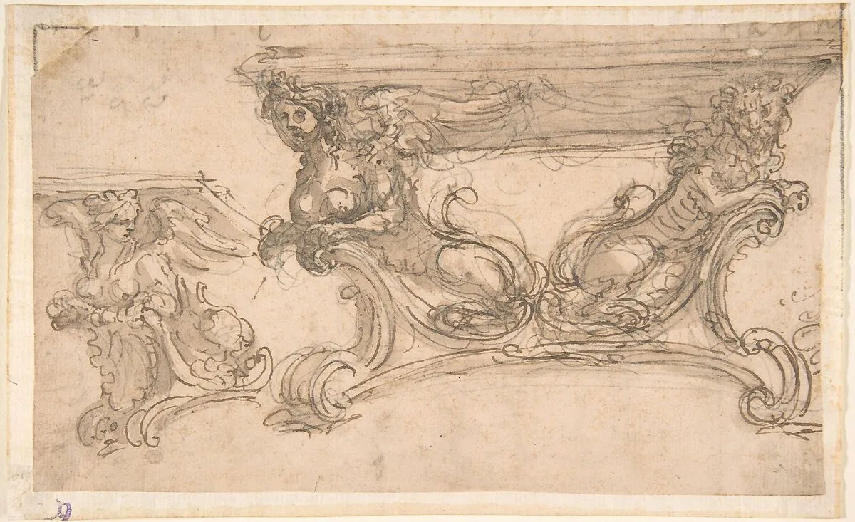 Designs for a Table with Three Variations for the Shape of the Supports — Anonymous, Italian, 17th century