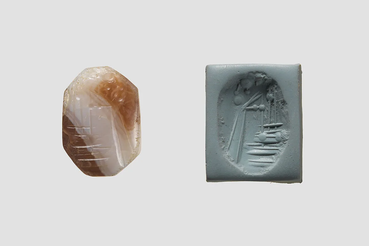 Stamp seal (octagonal pyramid) with cultic scene — Unknown