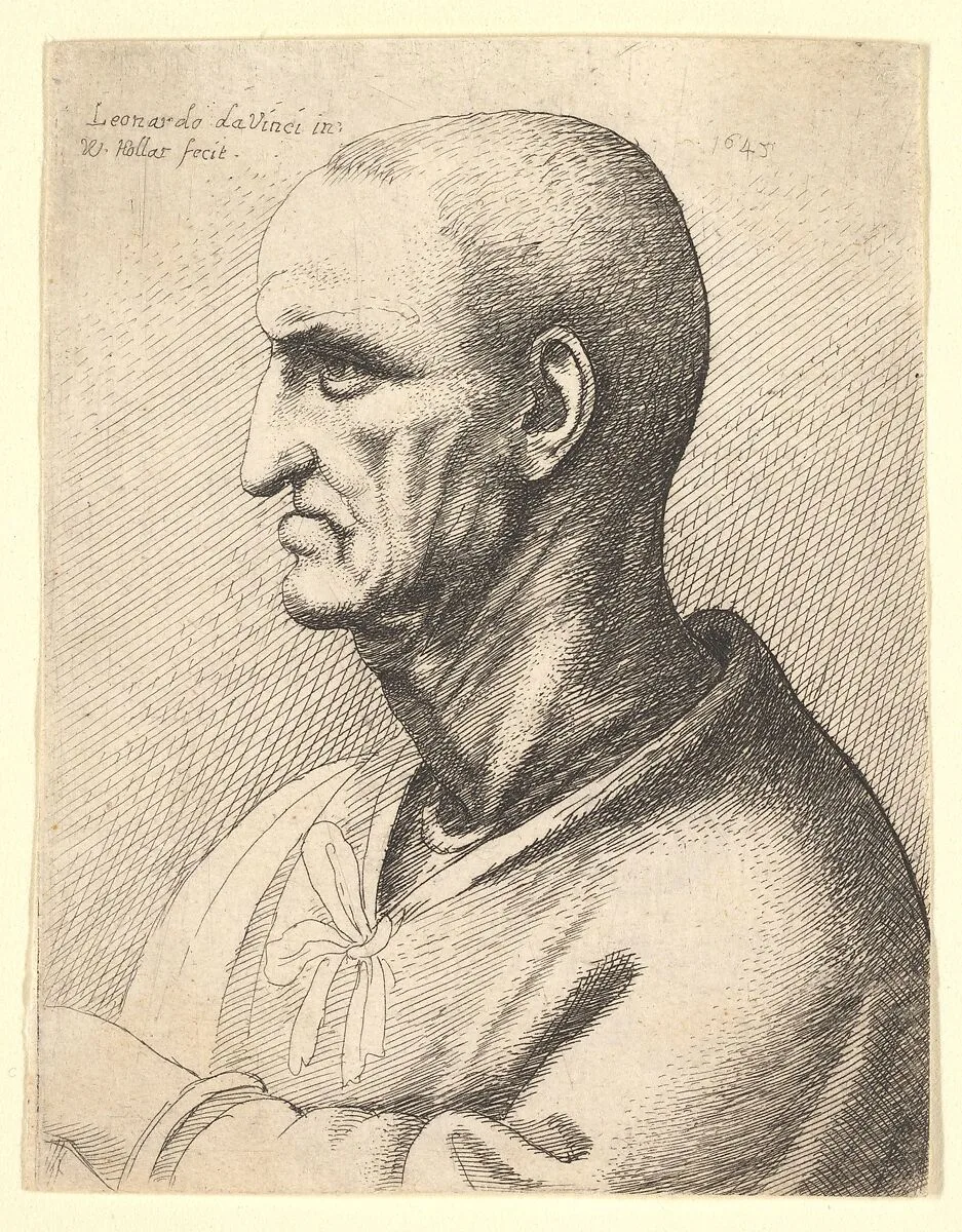 Man with stern expression in profile to left — Leonardo da Vinci|Wenceslaus Hollar