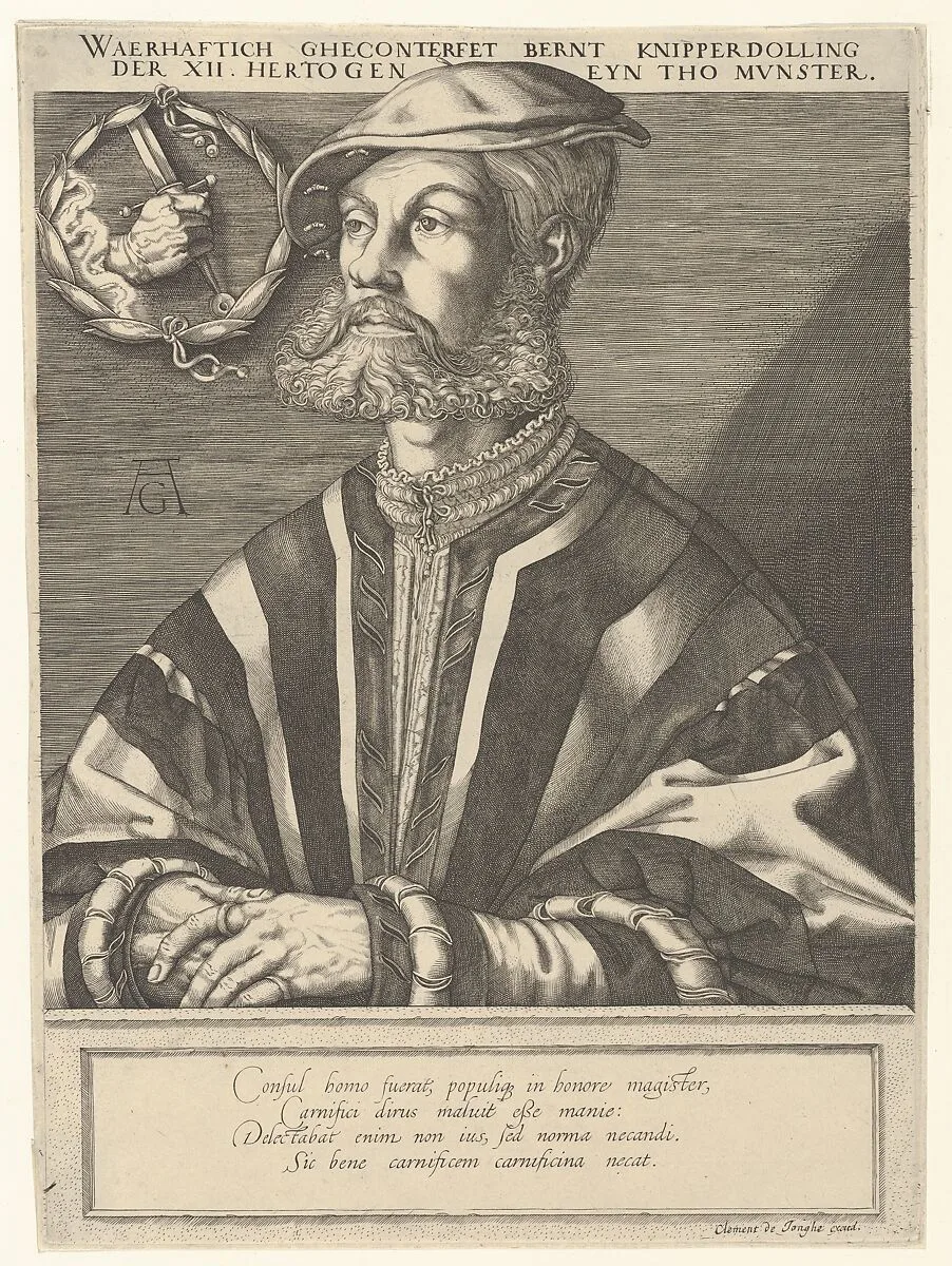 Portrait of Bernt Knipperdolling, a leader of the Münster Anabaptists — Heinrich Aldegrever|Jan Muller|Clement de Jonghe