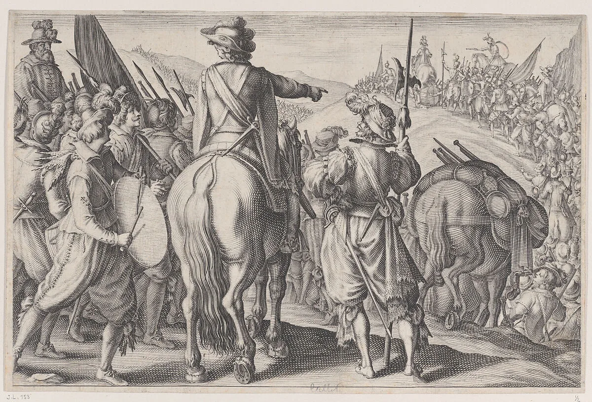 Les Troupes en Marche (The Marching Troops), from La Vie de Ferdinand Ier de Médicis série appelée aussi Les Batailles des Médicis (The Life of Ferdinand I de'Medici also called The Medici Battles) — Jacques Callot|Matteo Rosselli
