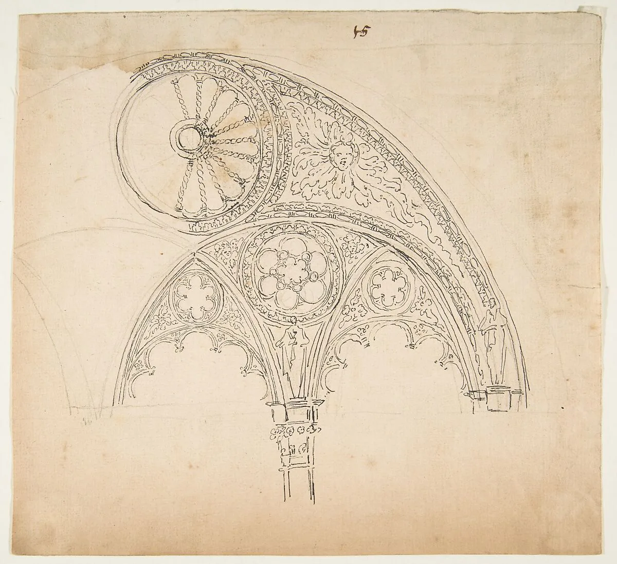 Drawing After an Architectural Fragment — Anonymous, French, 19th century