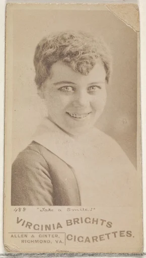 Card 488, "Take a Smile!", from the Actors and Actresses series (N45, Type 5) for Virginia Brights Cigarettes