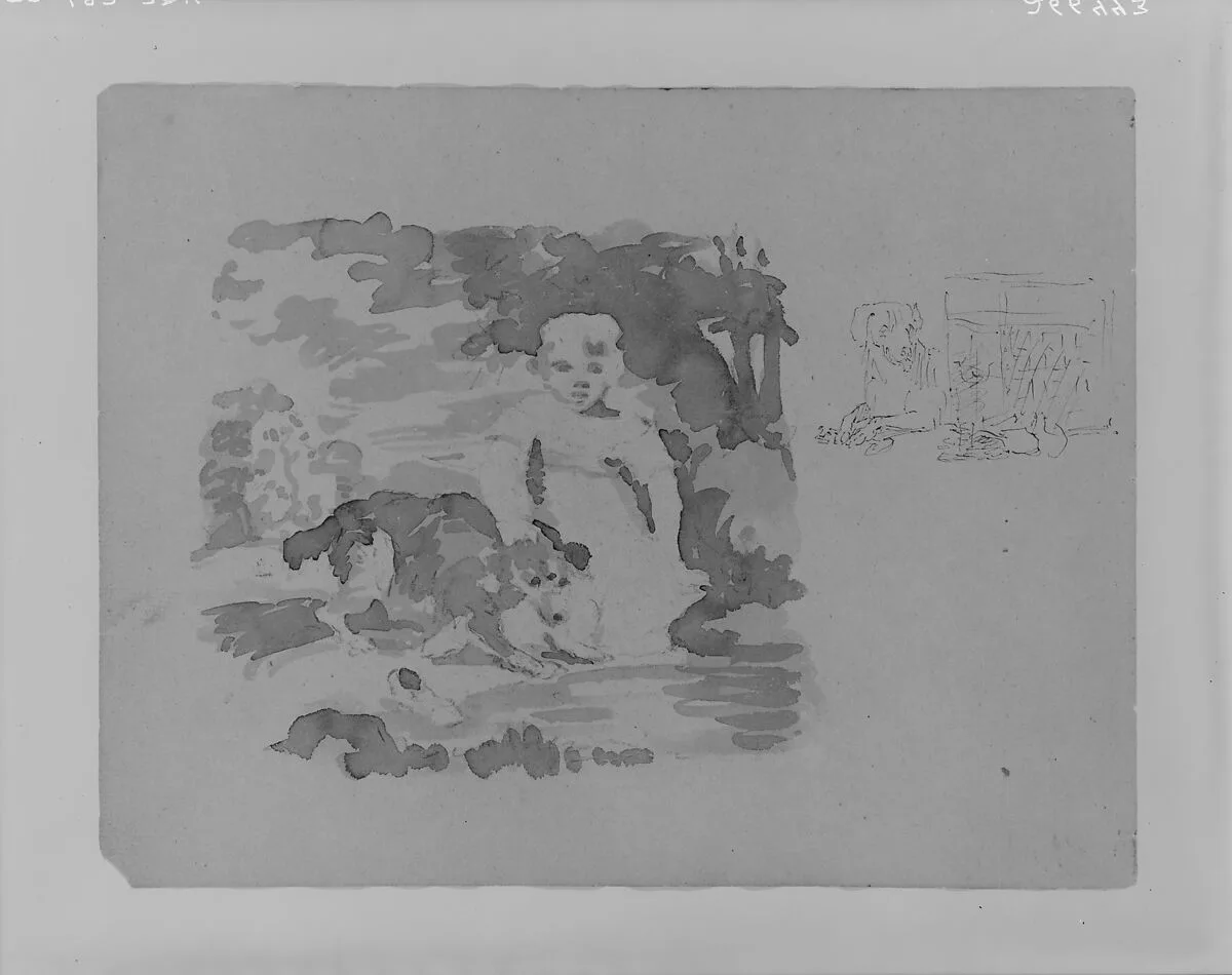 Girl and Dog; Dog and Trunk (from Sketchbook) — Thomas Sully