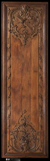 Panel with flaming torch, bow and quiver (one of a pair)