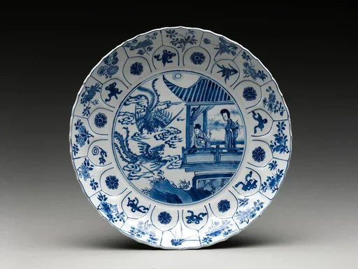清康熙    景德鎮窯青花吹簫引鳳圖盤|Dish with a couple and phoenixes