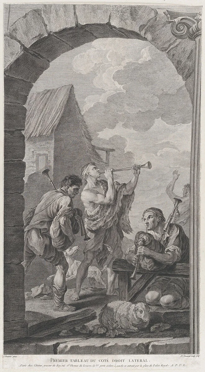 The Chapel of the Enfants-Trouvés in Paris: Groupe des bergers: joueurs de trompes et de musette — Etienne Fessard|Charles Joseph Natoire