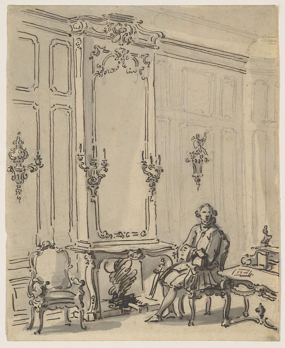 A Venetian Interior, with a Young Man Seated by the Fire — Canaletto (Giovanni Antonio Canal)