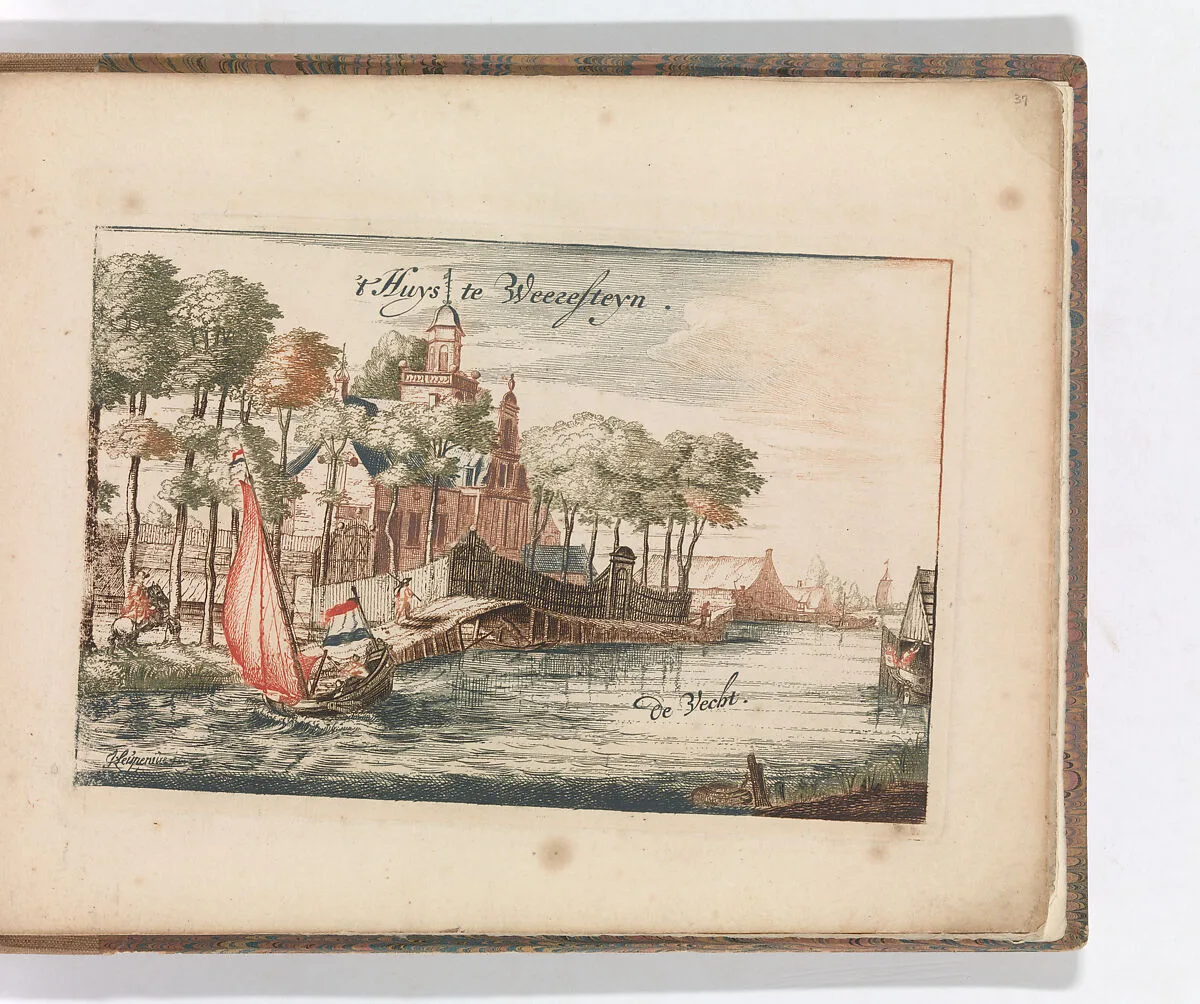 ' 't Huys Weeresteyn by the river Vecht' in: Tooneel Der Voornaamste Nederlands Huizen, En Lust Hoven, Naar T Leven Afgebeeld — Johannes Leupenius|Carel Allard