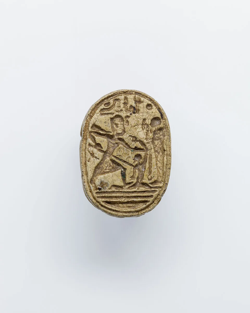 Scarab Depicting Ramesses II Smiting a Captive Before the God Ptah — Unknown