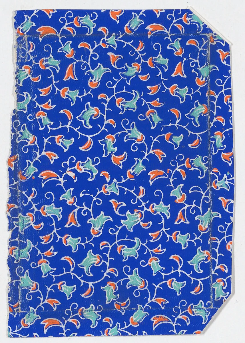 Bright blue sheet with vine pattern — Anonymous