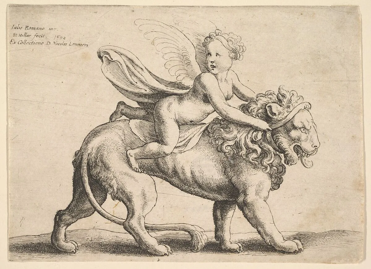 Cupid on a lion — Giulio Romano|Wenceslaus Hollar
