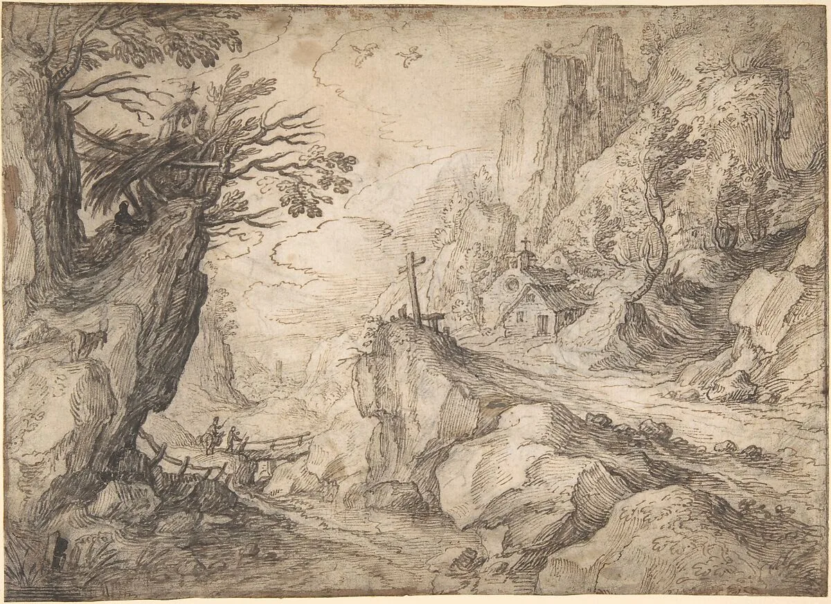 A Mountainous River Landscape with a Hermit and a Chapel — Matthijs Bril the Younger