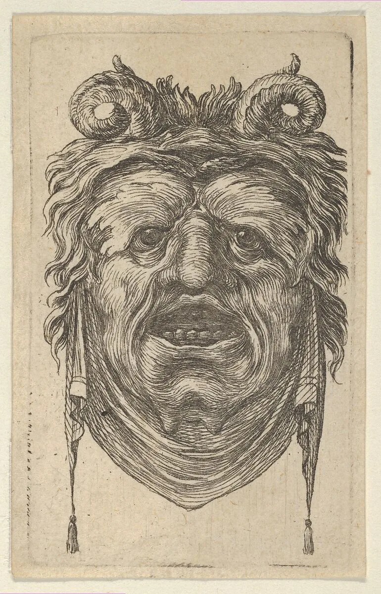 Satyr Mask with Curled Horns, Leafy Eyebrows and a Cloth Hanging Beneath the Chin, from Divers Masques — François Chauveau|Jacques Van Merlen