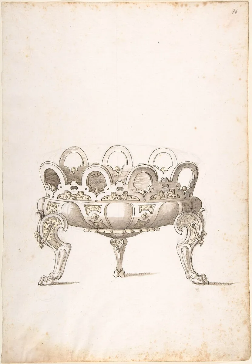 Design for Shallow Round Dish on Three Legs — Erasmus Hornick