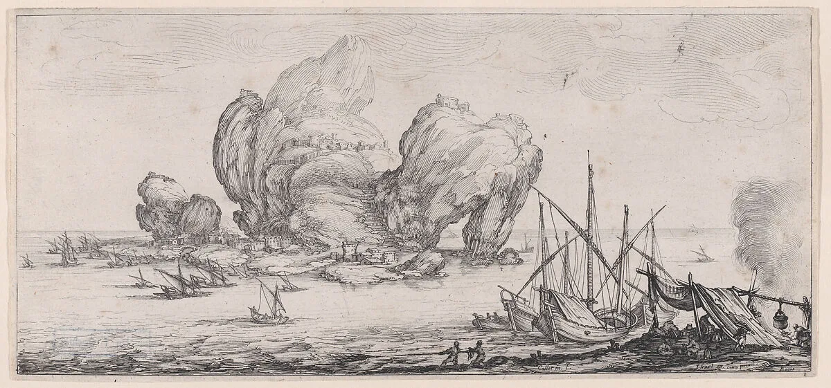 Le Grand Rocher (The Large Rock), from Paysages Gravés pour Jean de Médicis appelées aussi Paysages Dessinés a Florence, Vues de Florence, Paysages d'Italie, et Paysages Définitifs (Landscapes Engraved for Giovanni de'Medici, Landscapes Designed in Florence, Views of Florence, Landscapes of Italy, and Definitive Landscapes) — Israël Henriet|Jacques Callot|Don Giovanni de' Medici