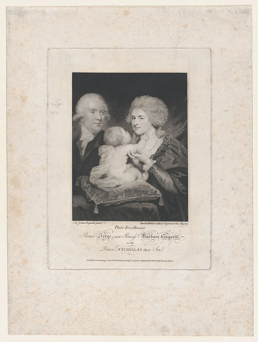 Prince Serge and Princess Barbara Gagarin with Prince Nicholas Their Son — Caroline Watson|Sir Joshua Reynolds|Princess Barbara Gagarin|Prince Nicholas Gagarin|Prince Serge Gagarin|Caroline Watson