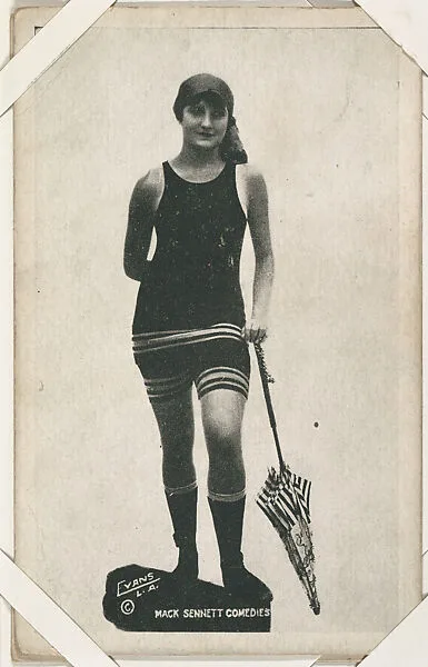 Bathing beauty with parasol, blank background from Mack Sennett Comedies Arcade series (W423) — Unknown