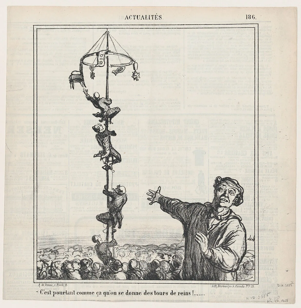 This is just the way to strain your back, from 'News of the day,' published in Le Charivari, August 28, 1868 — Arnaud de Vresse|Honoré Daumier|Destouches