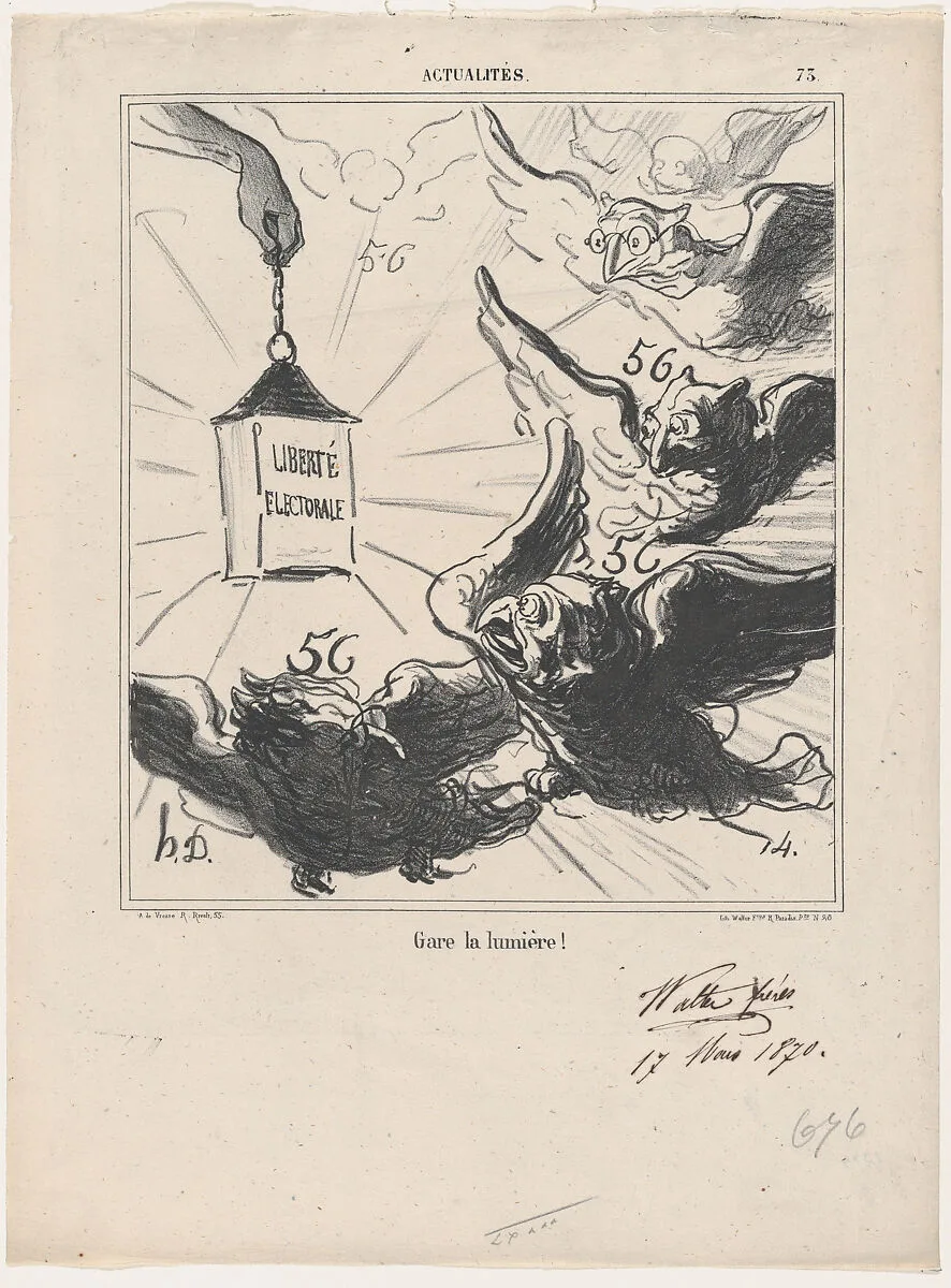 Look out for the light!, from 'News of the day,' published in Le Charivari, April 5, 1870 — Arnaud de Vresse|Honoré Daumier|Walter Frères