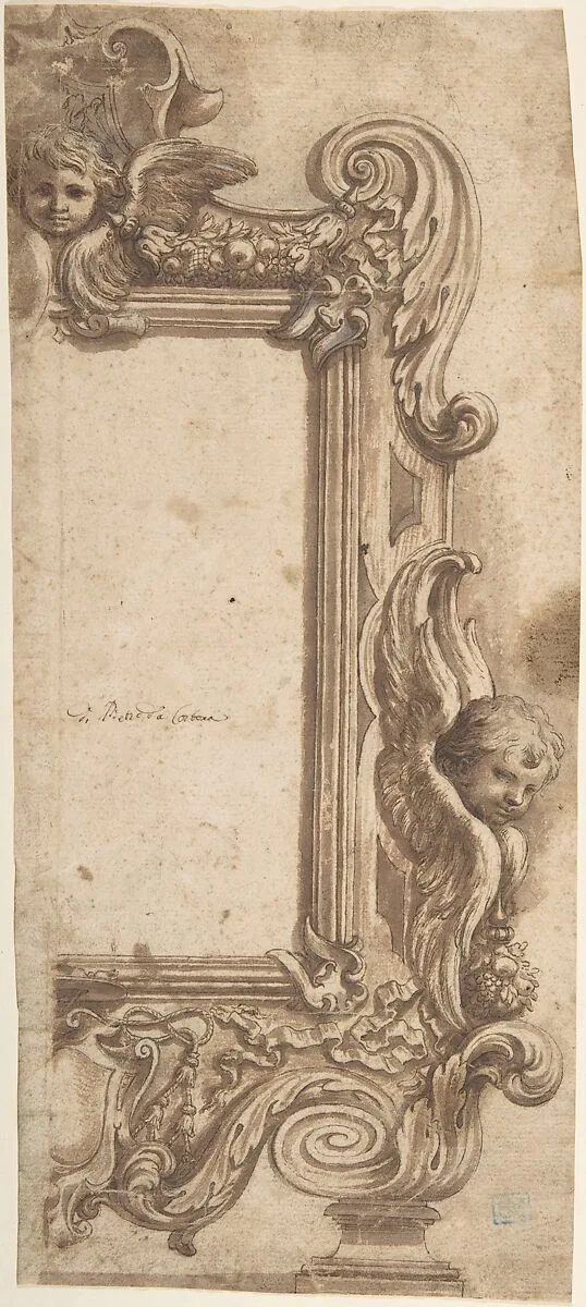Design for a Half Frame Decorated with Angels, Volutes and Garlands. — Ciro Ferri