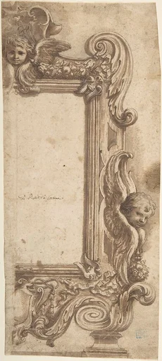 Design for a Half Frame Decorated with Angels, Volutes and Garlands.