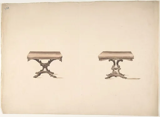 Design for Two Square Tables with Carved Legs