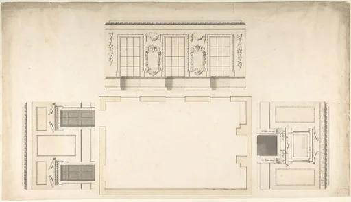 Room Design Showing Plan and Three Wall Elevations