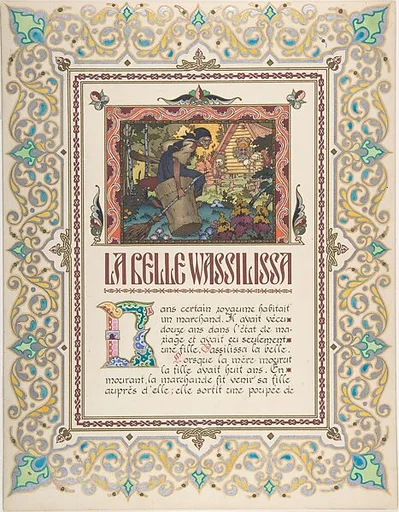 Story Title Page, "La Belle Vassilissa":, verso: text