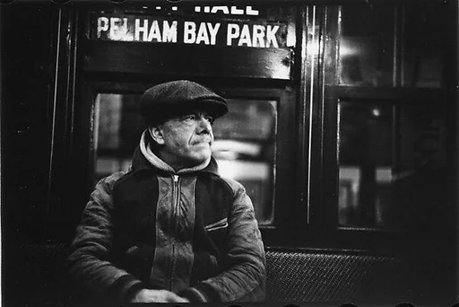 [Three 35mm Film Frames: Subway Passengers, New York City: Man in Cap Beneath "Pelham Bay Park" Sign, Women Beneath "Lex Ave Local" Sign]