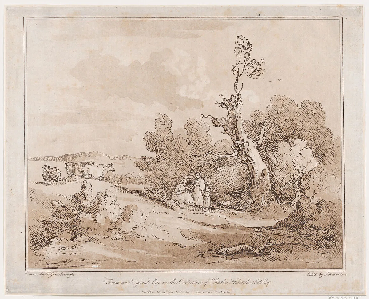 Landscape with Figures Collecting Wood Beneath Gnarled Trees — Thomas Gainsborough|Carl Friedrich Abel|John Thane|Thomas Rowlandson