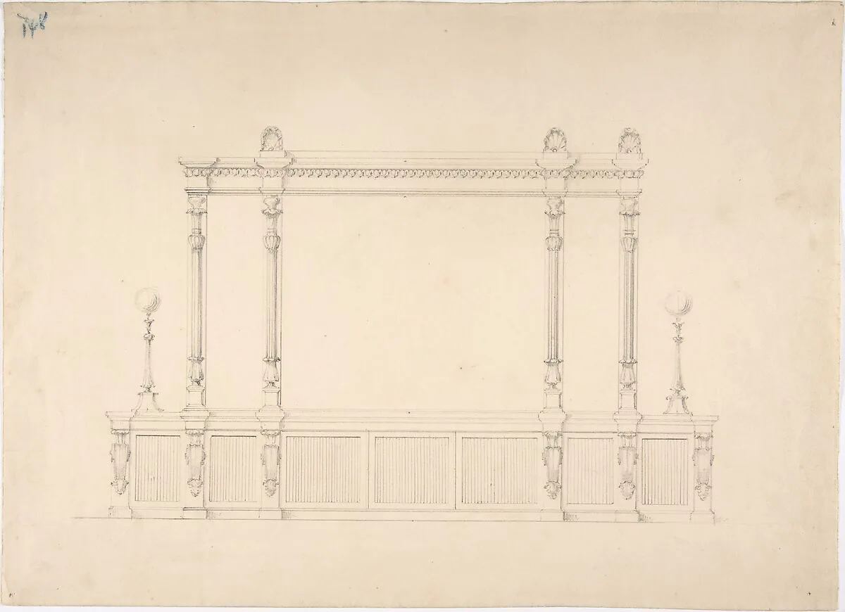 Design for a Very Large Cabinet, with Renaissance Ornament and Lamps — Anonymous, British, 19th century