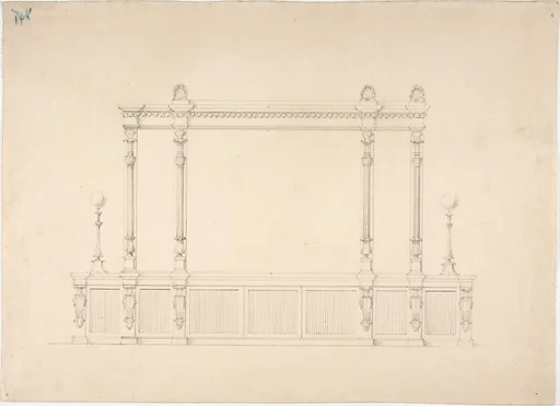 Design for a Very Large Cabinet, with Renaissance Ornament and Lamps