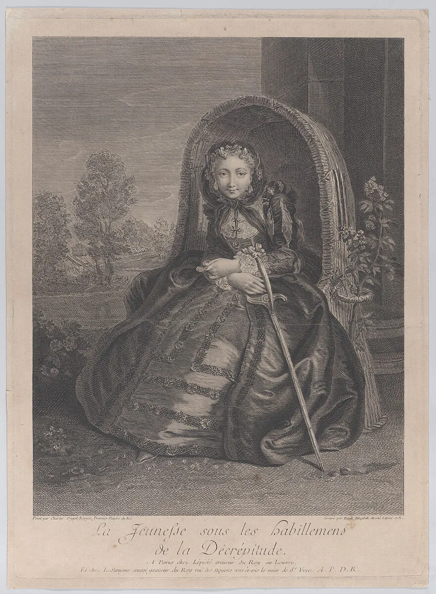 Youth under the clothing of decrepitude (La jeunesse sous les habillements de la décrépitude) — Louis Surugue|Charles Antoine Coypel|Renée Elizabeth Marlie Lépicié
