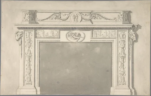 Design for a Classical Chimneypiece with Rams Heads, and Leda and the Swan.