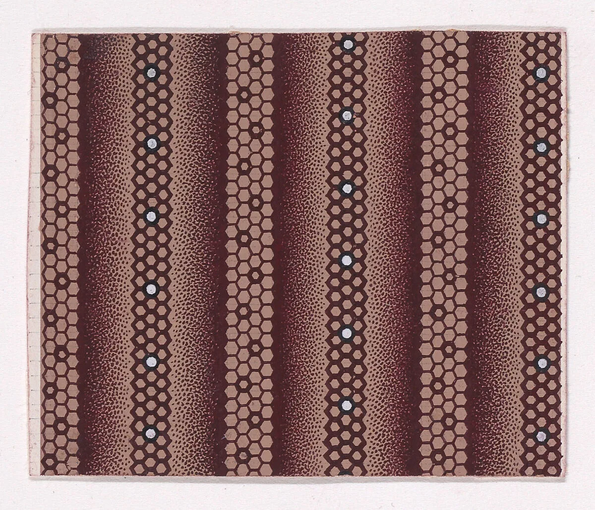 Textile Design with Alternating Vertical Stripes of Honeycomb Patterns Decorated with Pearls — Anonymous, Alsatian, 19th century