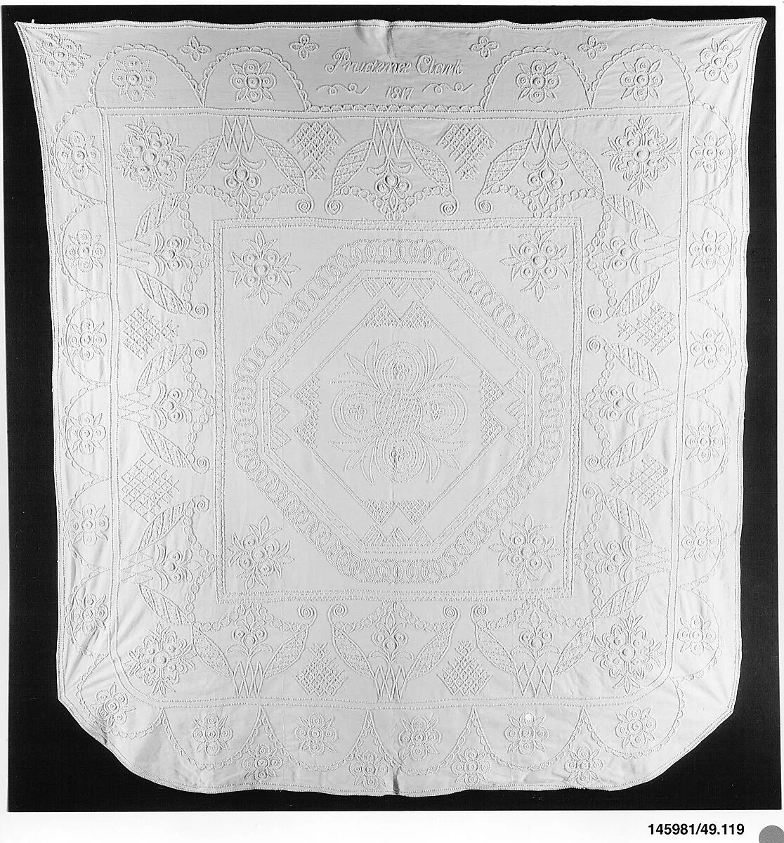 Embroidered whitework coverlet — Prudence Clark