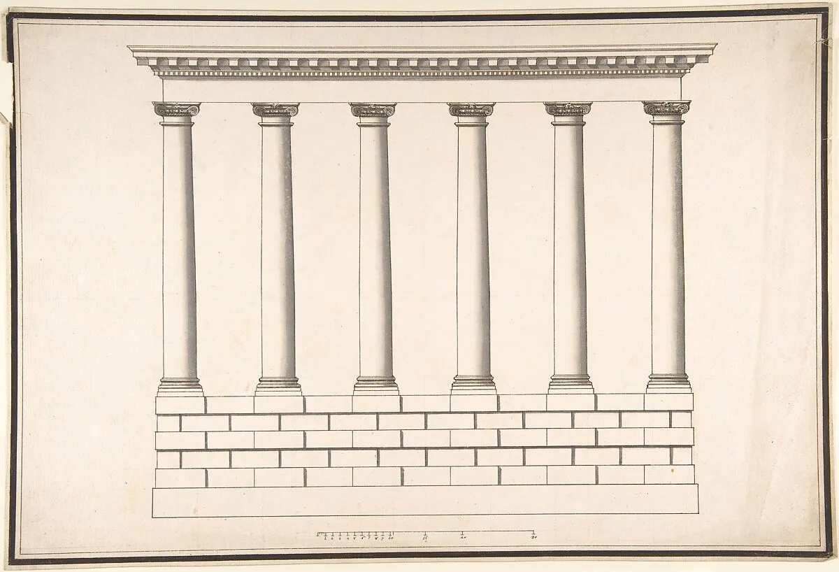 Ionic Colonnade (6 Columns) on Rusticated Base — Antonio Maria Visentini