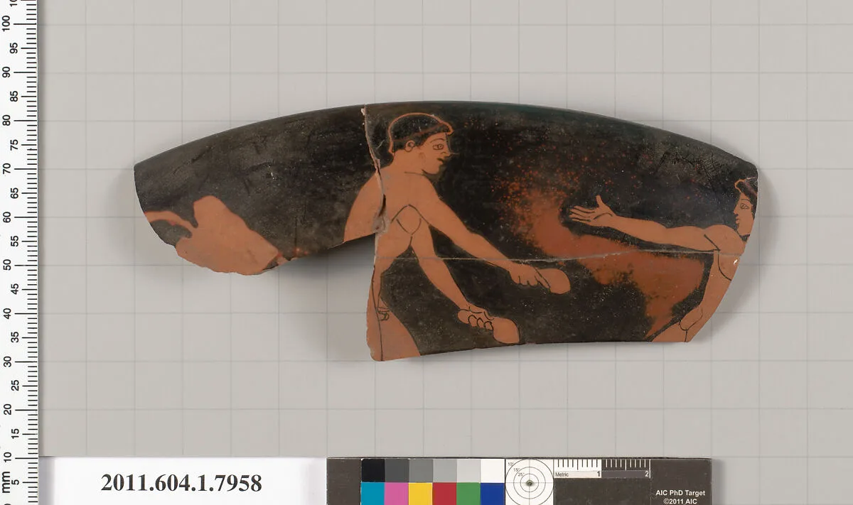 Terracotta rim fragment of a kylix (drinking cup) — Villa Giulia Painter