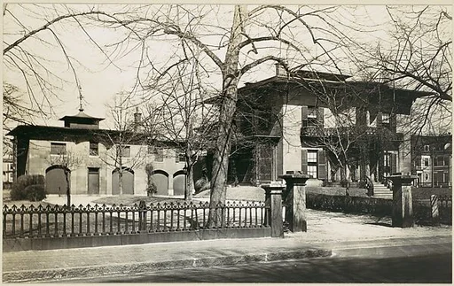 [Italian Revival "Valentine" House and Garage with Iron Fence, Cambridge, Massachusetts]