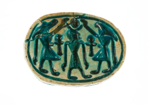 Scarab with a Solar/Lunar Deity (?) Protected by Two Animal Headed Figures